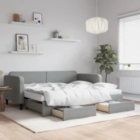 Sofá cama nido con cajones tela gris claro 90x190 cm de vidaXL, Camas y somieres - Ref: Foro24-3196880, Precio: 440,13 €, Des...