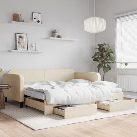 Sofá cama nido con cajones tela color crema 100x200 cm de vidaXL, Camas y somieres - Ref: Foro24-3196879, Precio: 470,38 €, D...