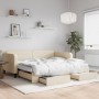 Sofá cama nido con cajones tela color crema 100x200 cm de vidaXL, Camas y somieres - Ref: Foro24-3196879, Precio: 470,38 €, D...
