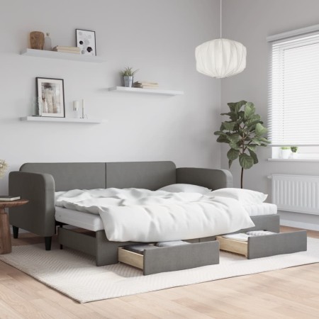 Sofá cama nido con cajones tela gris oscuro 90x190 cm de vidaXL, Camas y somieres - Ref: Foro24-3196881, Precio: 449,21 €, De...