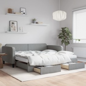 Sofá cama nido con cajones tela gris claro 100x200 cm de vidaXL, Camas y somieres - Ref: Foro24-3196875, Precio: 472,38 €, De...