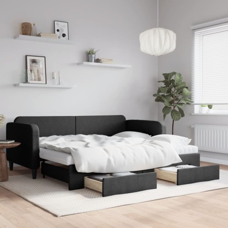 Sofá cama nido con cajones tela negro 90x190 cm de vidaXL, Camas y somieres - Ref: Foro24-3196882, Precio: 443,44 €, Descuent...