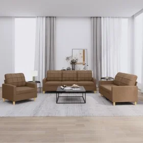 Sofa set with cushions 3 pieces brown fabric by vidaXL, Sofas - Ref: Foro24-3201245, Price: 584,39 €, Discount: %