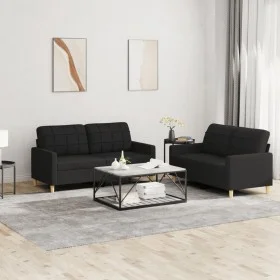 Sofagarnitur mit Kissen 2 Stück schwarzer Stoff von vidaXL, Sofas - Ref: Foro24-3201278, Preis: 366,93 €, Rabatt: %