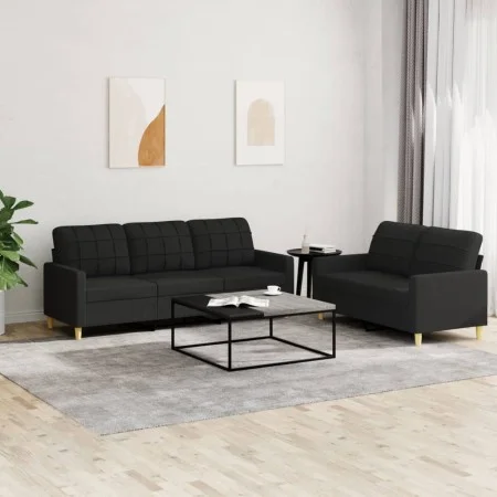 Sofa set with cushions 2 pieces black fabric by vidaXL, Sofas - Ref: Foro24-3201310, Price: 457,22 €, Discount: %