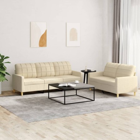 Juego de sofás con cojines 2 piezas tela crema de vidaXL, Sofás - Ref: Foro24-3201308, Precio: 419,95 €, Descuento: %