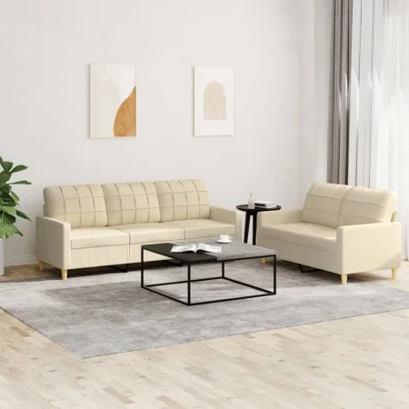 Sofagarnitur mit Kissen 2 Stück Cremefarbener Stoff von vidaXL, Sofas - Ref: Foro24-3201308, Preis: 470,16 €, Rabatt: %