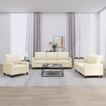 Juego de sofás con cojines 3 piezas cuero sintético crema de vidaXL, Sofás - Ref: Foro24-3201339, Precio: 598,82 €, Descuento: %