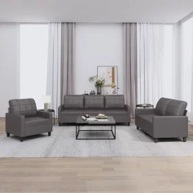 Gray synthetic leather 3-piece sofa set with cushions by vidaXL, Sofas - Ref: Foro24-3201340, Price: 578,99 €, Discount: %