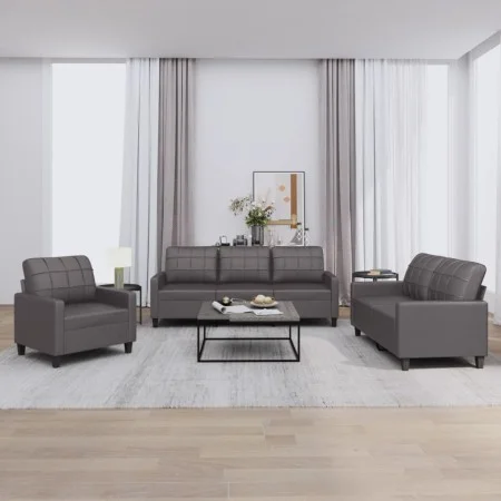 Gray synthetic leather 3-piece sofa set with cushions by vidaXL, Sofas - Ref: Foro24-3201340, Price: 578,99 €, Discount: %