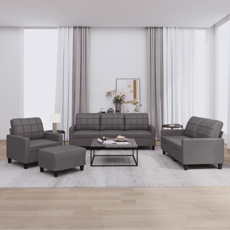 Juego de sofás con cojines 4 piezas cuero sintético gris de vidaXL, Sofás - Ref: Foro24-3201345, Precio: 660,85 €, Descuento: %