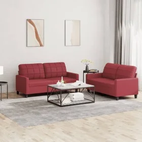 Juego de sofás con cojines 2 piezas cuero sintético rojo tinto de vidaXL, Sofás - Ref: Foro24-3201361, Precio: 444,46 €, Desc...