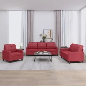 Sofagarnitur mit Kissen 3-teilig aus Kunstleder in Tiefrot von vidaXL, Sofas - Ref: Foro24-3201341, Preis: 611,57 €, Rabatt: %