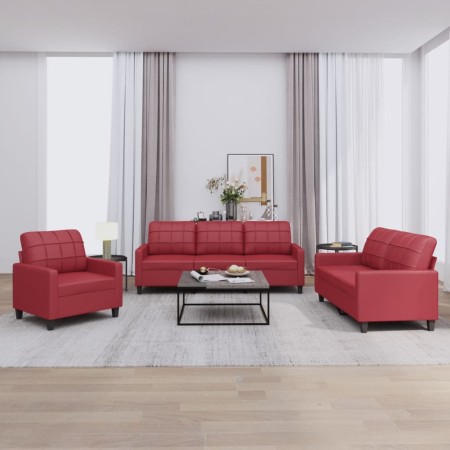 Juego de sofás con cojines 3 piezas cuero sintético rojo tinto de vidaXL, Sofás - Ref: Foro24-3201341, Precio: 621,71 €, Desc...