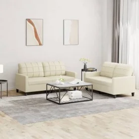 Zweiteilige Sofagarnitur aus cremefarbenem Kunstleder mit Kissen von vidaXL, Sofas - Ref: Foro24-3201359, Preis: 401,22 €, Ra...