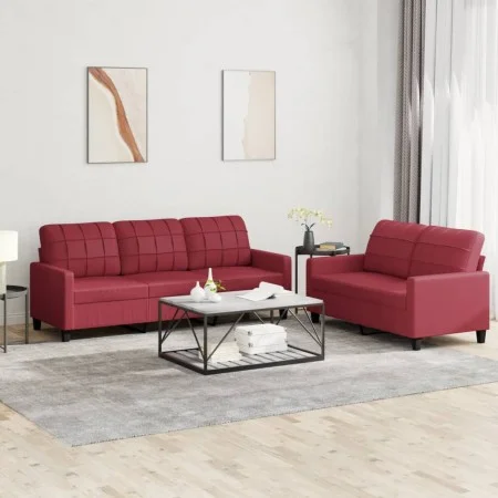 Sofagarnitur mit Kissen 2-teilig aus Kunstleder in Tiefrot von vidaXL, Sofas - Ref: Foro24-3201381, Preis: 457,22 €, Rabatt: %