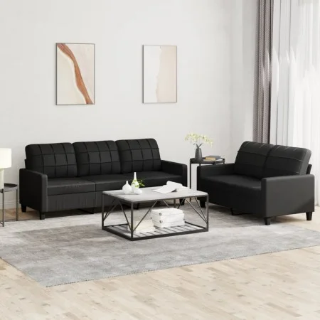 Juego de sofás con cojines 2 piezas cuero sintético negro de vidaXL, Sofás - Ref: Foro24-3201378, Precio: 487,56 €, Descuento: %