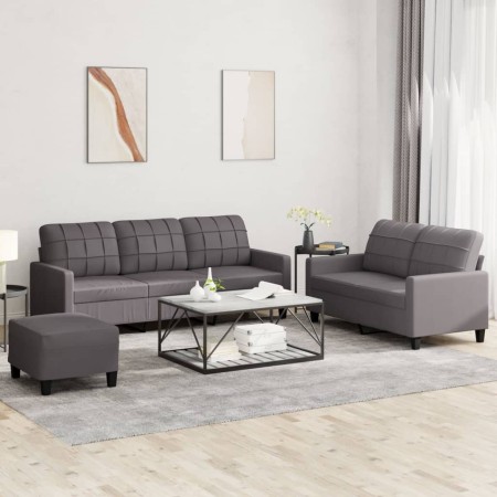 Juego de sofás con cojines 3 piezas cuero sintético gris de vidaXL, Sofás - Ref: Foro24-3201385, Precio: 525,24 €, Descuento: %