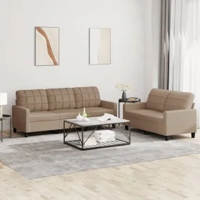 2-teilige Sofagarnitur aus Cappuccino-Kunstleder mit Kissen von vidaXL, Sofas - Ref: Foro24-3201382, Preis: 446,54 €, Rabatt: %