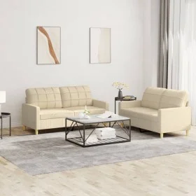 Sofagarnitur mit Kissen, 2-teilig, cremefarbener Stoff von vidaXL, Sofas - Ref: Foro24-3201276, Preis: 380,50 €, Rabatt: %