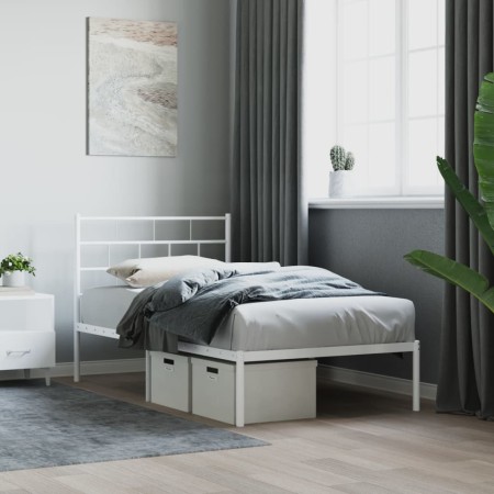 Estructura de cama de metal con cabecero blanco 100x200 cm de vidaXL, Camas y somieres - Ref: Foro24-355703, Precio: 67,88 €,...