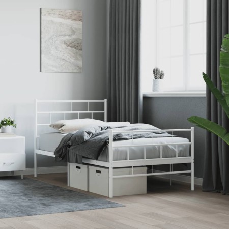 Estructura cama metal con cabecero y pie cama blanca 107x203 cm de vidaXL, Camas y somieres - Ref: Foro24-355722, Precio: 76,...