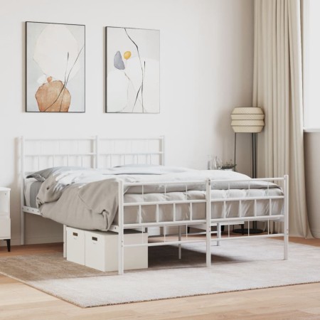 Estructura cama metal con cabecero y estribo blanco 135x190 cm de vidaXL, Camas y somieres - Ref: Foro24-355725, Precio: 97,7...