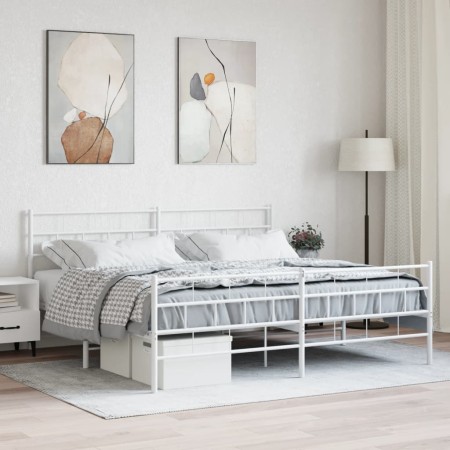 Estructura cama metal con cabecero y estribo blanco 180x200 cm de vidaXL, Camas y somieres - Ref: Foro24-355730, Precio: 127,...