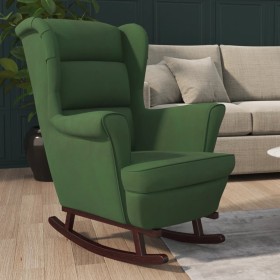 Silla mecedora patas de madera caucho terciopelo verde oscuro de vidaXL, Mecedoras - Ref: Foro24-329365, Precio: 264,26 €, De...