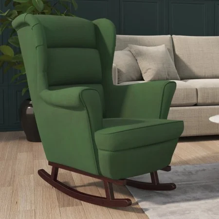 Silla mecedora patas de madera caucho terciopelo verde oscuro de vidaXL, Mecedoras - Ref: Foro24-329365, Precio: 262,85 €, De...