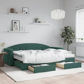 Trundle sofa bed with drawers dark green velvet 80x200 cm by vidaXL, Beds and slatted bases - Ref: Foro24-3197368, Price: 452...