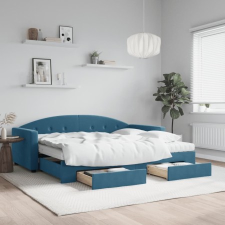 Sofá cama nido con cajones terciopelo azul 90x200 cm de vidaXL, Camas y somieres - Ref: Foro24-3197372, Precio: 478,56 €, Des...
