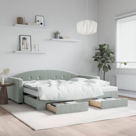 Sofá cama nido con cajones terciopelo gris claro 90x200 cm de vidaXL, Camas y somieres - Ref: Foro24-3197373, Precio: 466,73 ...