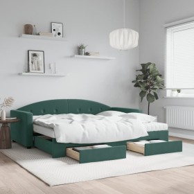 Sofá cama nido con cajones terciopelo verde oscuro 90x200 cm de vidaXL, Camas y somieres - Ref: Foro24-3197375, Precio: 477,1...