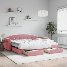 Sofá cama nido con cajones terciopelo rosa 90x200 cm de vidaXL, Camas y somieres - Ref: Foro24-3197376, Precio: 477,13 €, Des...