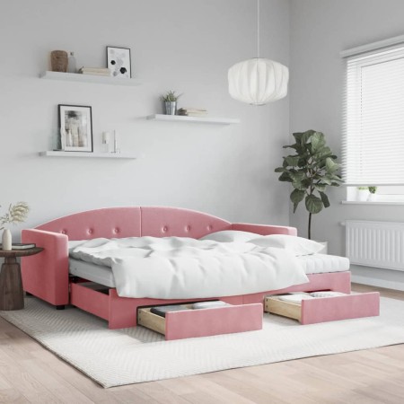 Sofá cama nido con cajones terciopelo rosa 90x200 cm de vidaXL, Camas y somieres - Ref: Foro24-3197376, Precio: 477,13 €, Des...
