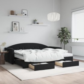 Sofá cama nido con cajones terciopelo negro 90x200 cm de vidaXL, Camas y somieres - Ref: Foro24-3197377, Precio: 463,38 €, De...