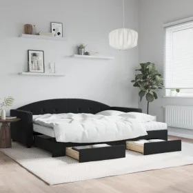Trundle sofa bed with drawers black velvet 90x200 cm by vidaXL, Beds and slatted bases - Ref: Foro24-3197377, Price: 480,66 €...