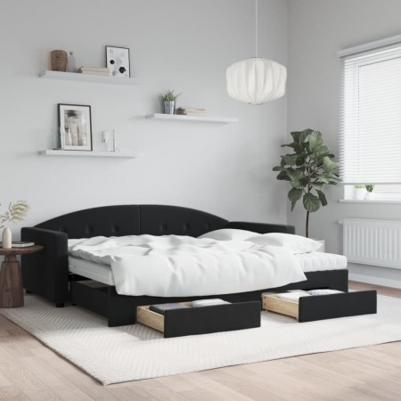 Sofá cama nido con cajones terciopelo negro 90x200 cm de vidaXL, Camas y somieres - Ref: Foro24-3197377, Precio: 463,38 €, De...