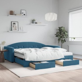 Sofá cama nido con cajones terciopelo azul 100x200 cm de vidaXL, Camas y somieres - Ref: Foro24-3197379, Precio: 463,70 €, De...