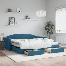 Trundle sofa bed with drawers blue velvet 100x200 cm by vidaXL, Beds and slatted bases - Ref: Foro24-3197379, Price: 462,72 €...