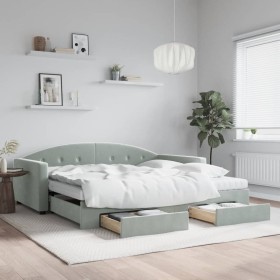 Sofá cama nido con cajones terciopelo gris claro 100x200 cm de vidaXL, Camas y somieres - Ref: Foro24-3197380, Precio: 480,25...
