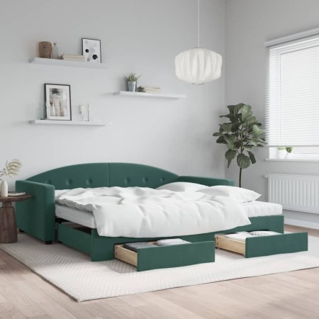 Sofá cama nido con cajones terciopelo verde oscuro 100x200 cm de vidaXL, Camas y somieres - Ref: Foro24-3197382, Precio: 471,...