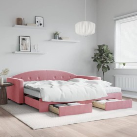 Sofá cama nido con cajones terciopelo rosa 100x200 cm de vidaXL, Camas y somieres - Ref: Foro24-3197383, Precio: 479,41 €, De...