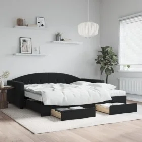 Trundle sofa bed with drawers black velvet 100x200 cm by vidaXL, Beds and slatted bases - Ref: Foro24-3197384, Price: 477,32 ...