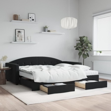Sofá cama nido con cajones terciopelo negro 100x200 cm de vidaXL, Camas y somieres - Ref: Foro24-3197384, Precio: 486,84 €, D...