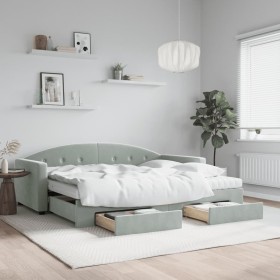 Sofá cama nido con cajones terciopelo gris claro 90x190 cm de vidaXL, Camas y somieres - Ref: Foro24-3197386, Precio: 449,96 ...