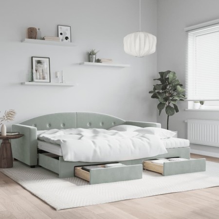 Sofá cama nido con cajones terciopelo gris claro 90x190 cm de vidaXL, Camas y somieres - Ref: Foro24-3197386, Precio: 449,96 ...