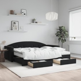 Sofá cama nido con cajones terciopelo negro 90x190 cm de vidaXL, Camas y somieres - Ref: Foro24-3197388, Precio: 448,79 €, De...