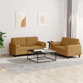Juego de sofás con cojines 2 piezas terciopelo marrón en Sofás | Comprar online en Foru.es